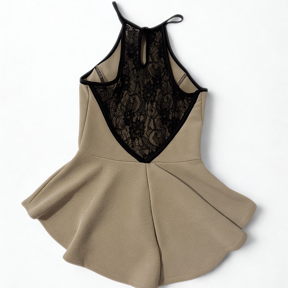 a'gaci Tan and Black Lace Pelpum Halter Top